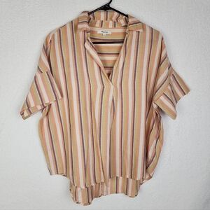 MADEWELL Cotton Neutral Striped Courier Button Back Top M